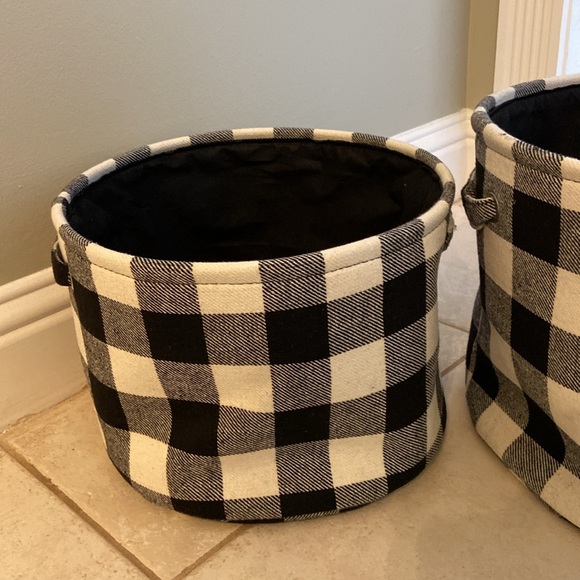 SET/3 Black & White Buffalo Check Soft Sided Nesting Baskets Storage w/ Handles - Picture 8 of 15